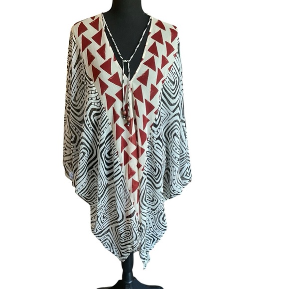 ZARA Abstract Tribal Print Kaftan Blouse Tunic Top Size M - Picture 2 of 10